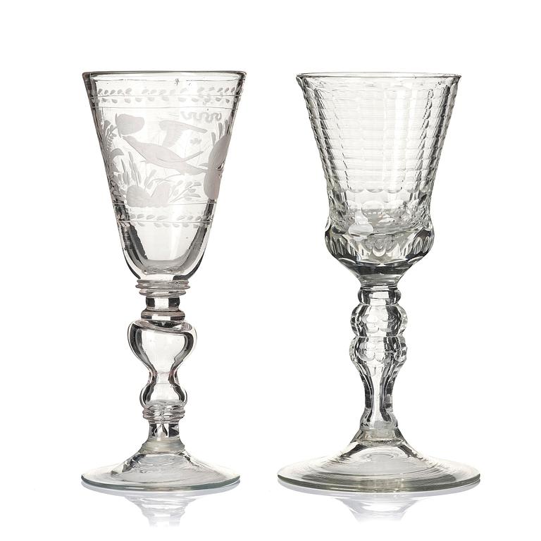 A german cut glass beaker, and a an engraved beaker, 18th century.