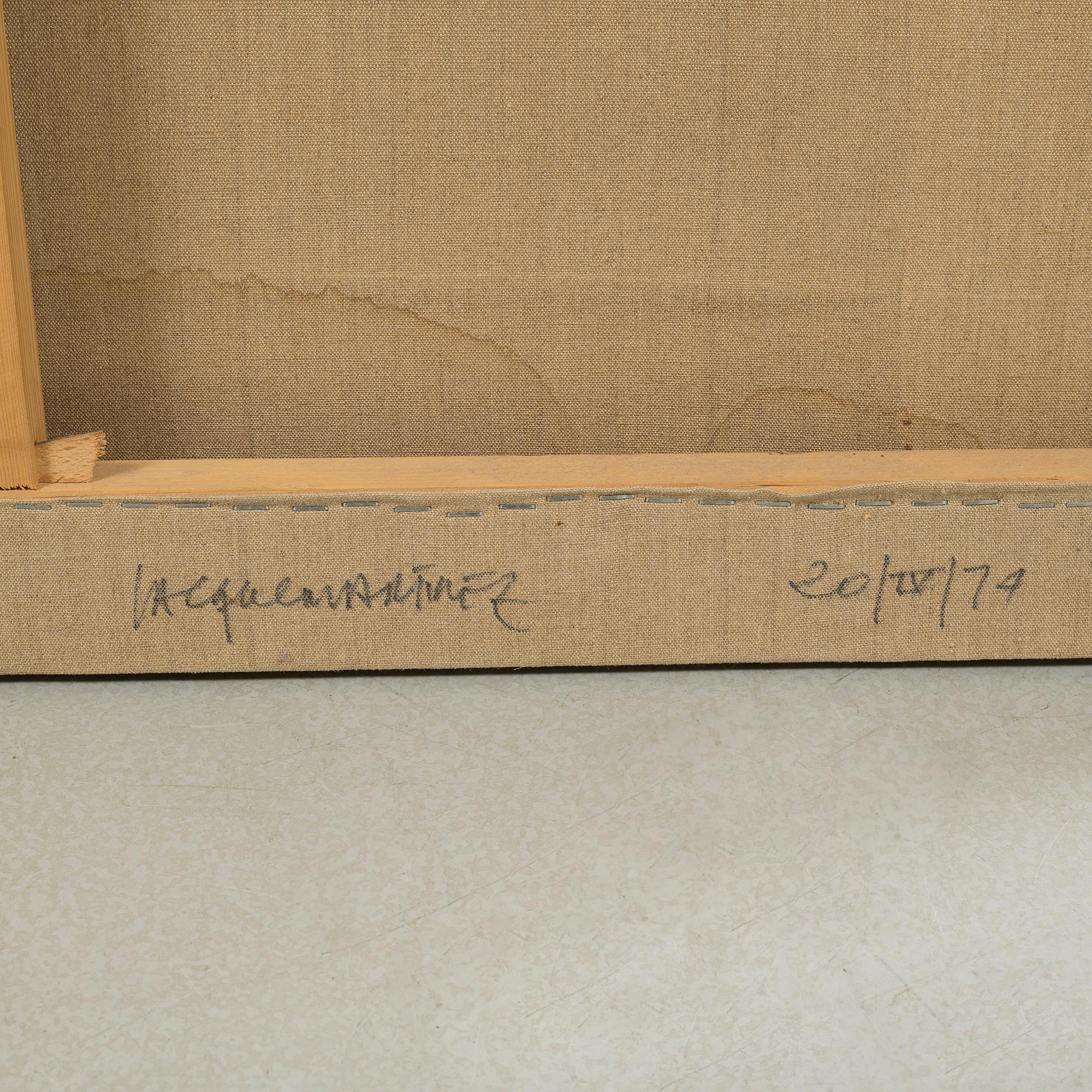 JACQUES MARTINEZ, troligen akryl på duk, signerad och daterad 20/VI/74 á tergo.