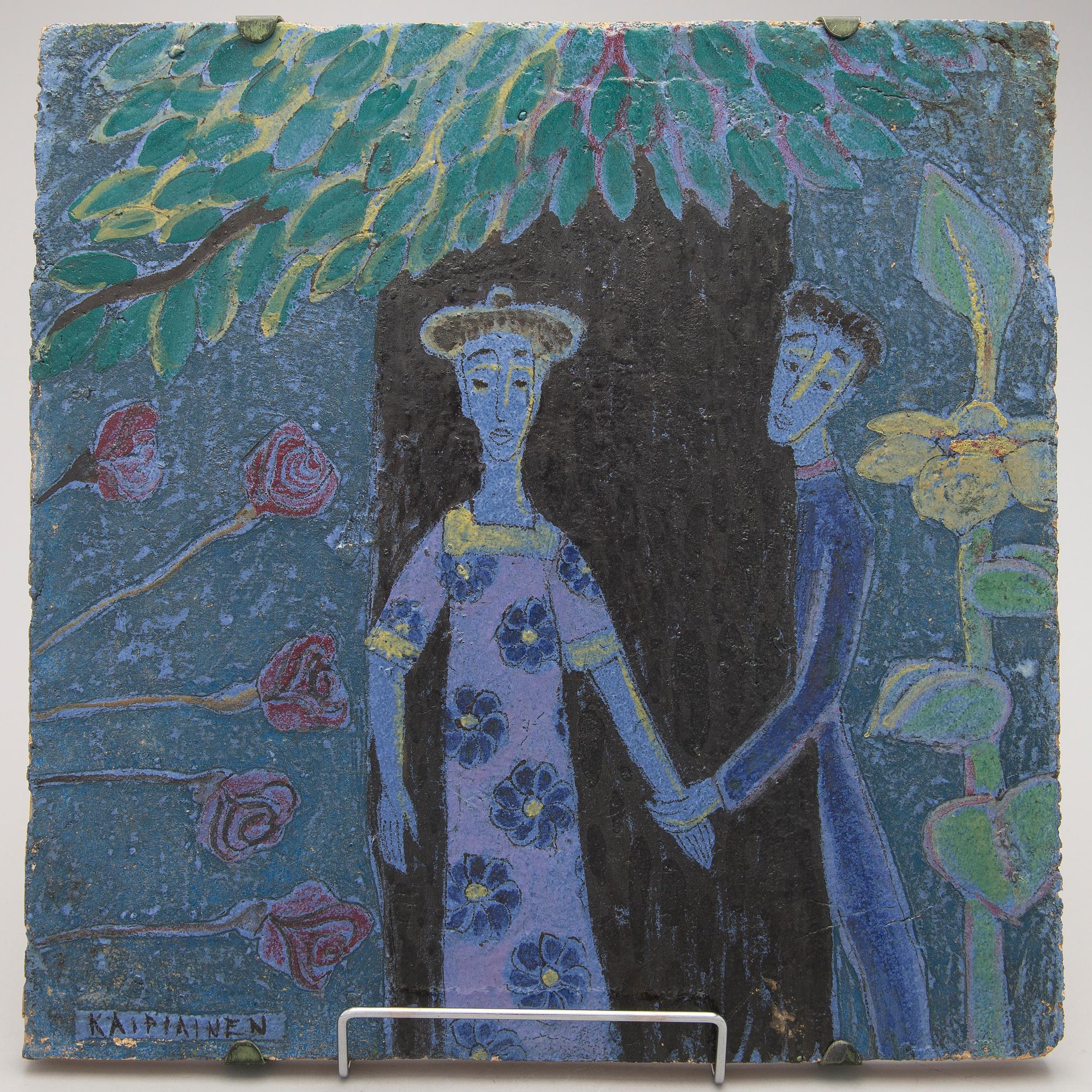 A stoneware plaquet signed Kaipiainen.