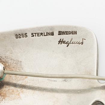 Brosch och hänge, Birger Haglund och David Andersen, silver med lila emalj.