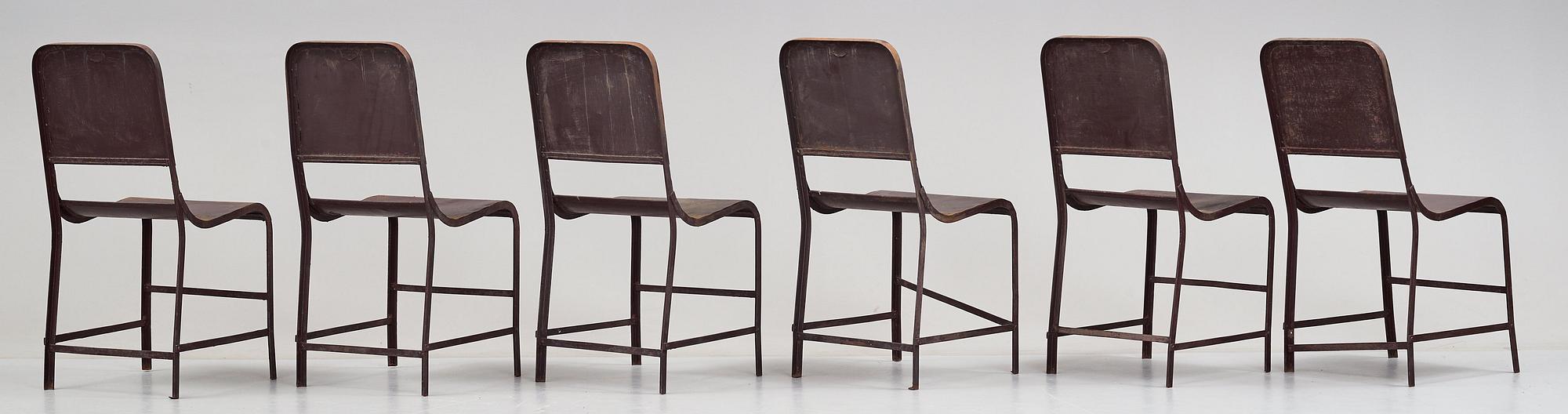TRÄDGÅRDSMÖBLER, bestående av ett bord och stolar, 6 st, 1900-tal.