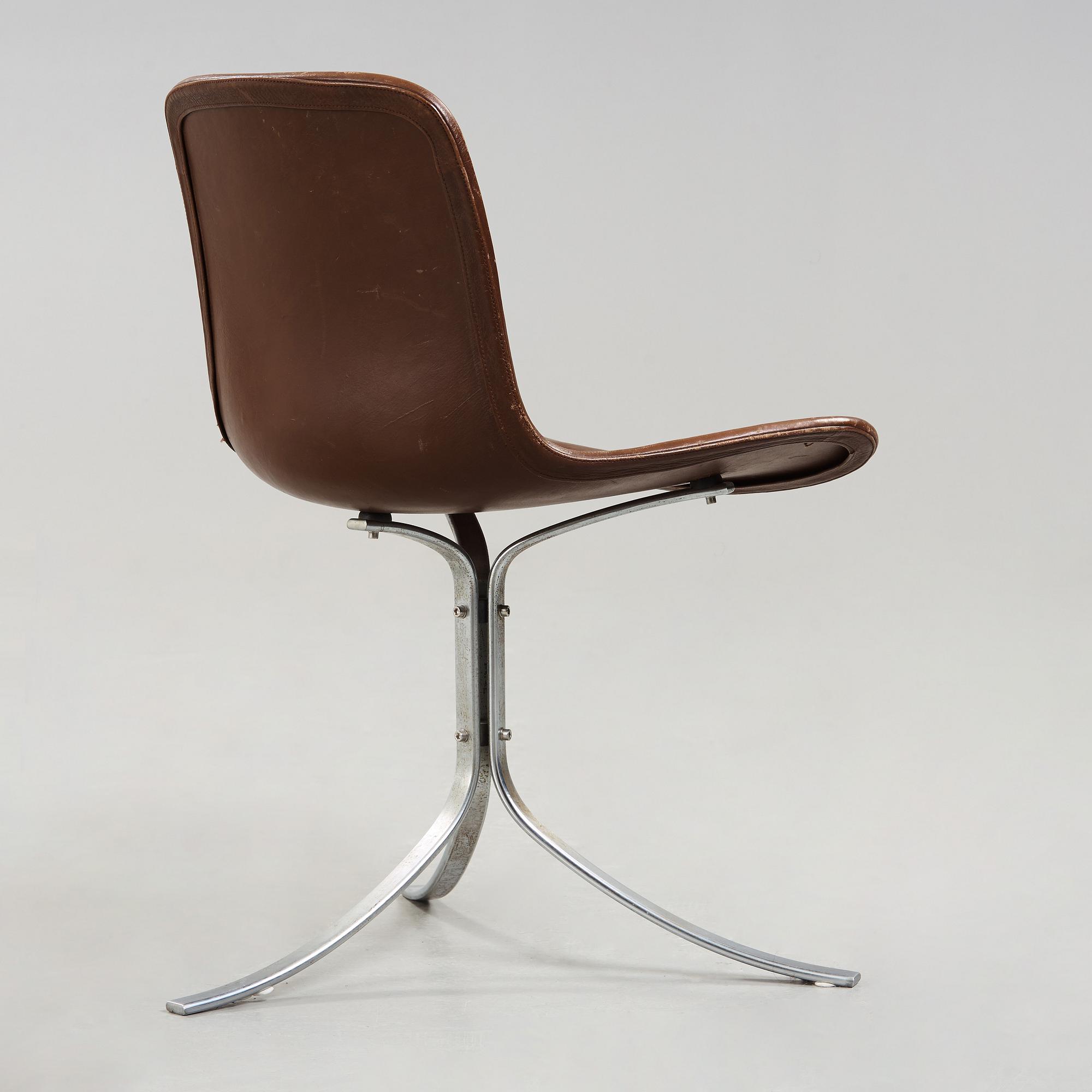 A Poul Kjaerholm steel and brown leather 'PK-9' chair, E Kold Christensen, Denmark 1960's.
