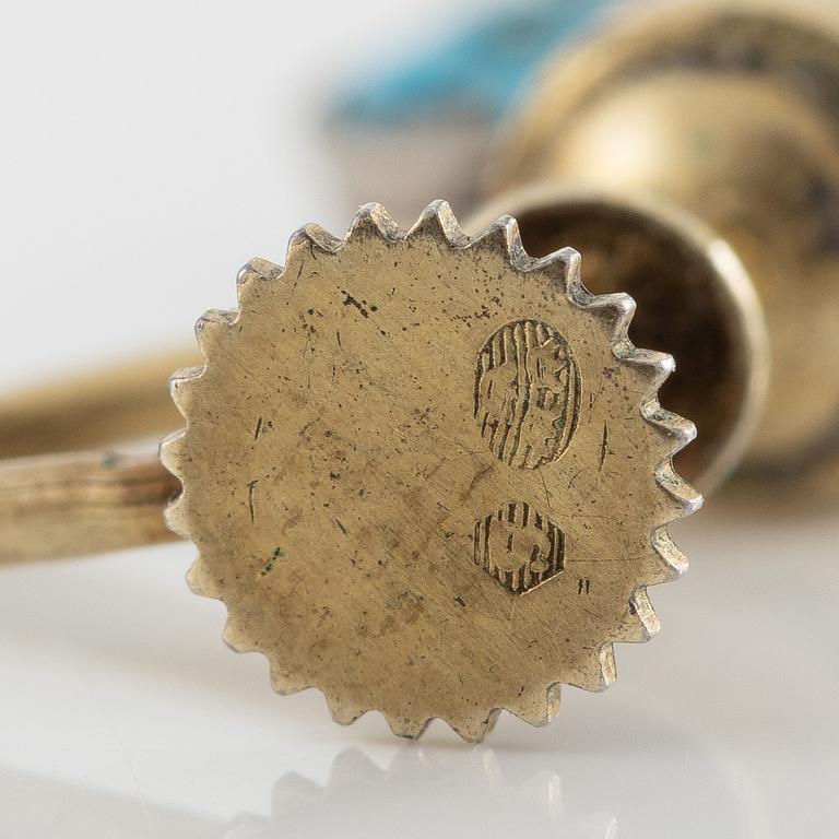 Brooch/pendant and earrings, in the form of butterflies, silver with turquoises and pearls.