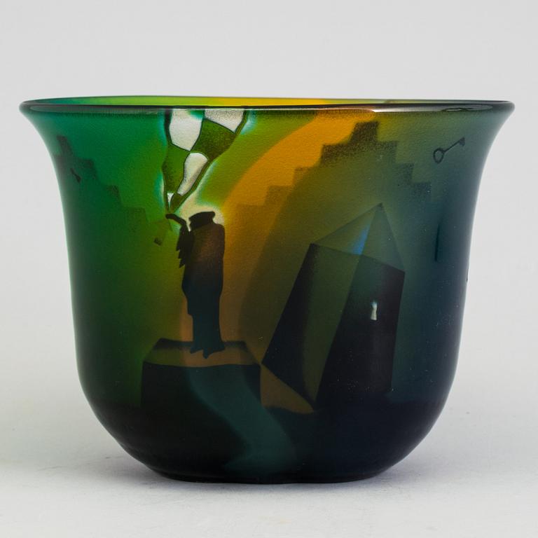 A unique Bertil Vallien blasted glass bowl, Kosta Boda, Sweden.