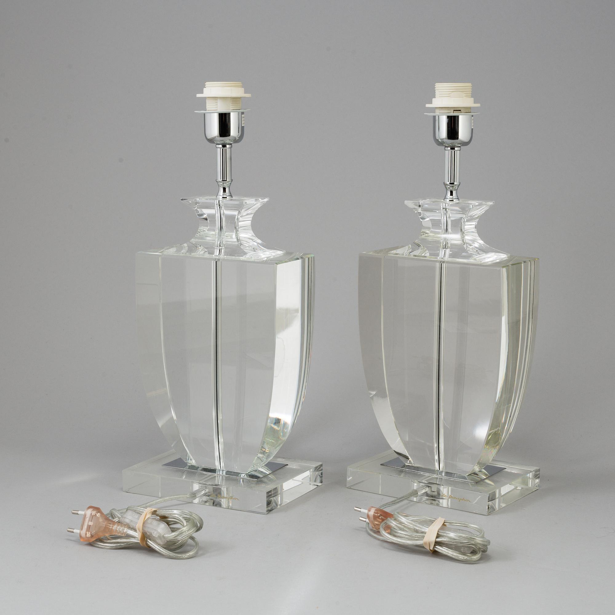 A pair of glass table lamps from Le Dauphin, France, 20th century.