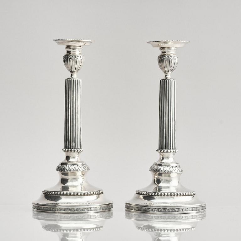 A pair of 18th century silver candlesticks, marks of Simson Ryberg, Stockholm 1789.