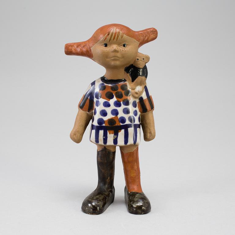 A stoneware figurine by Lisa Larson for Gustavsberg, Pippi Långstrump, produced 1969-1971.