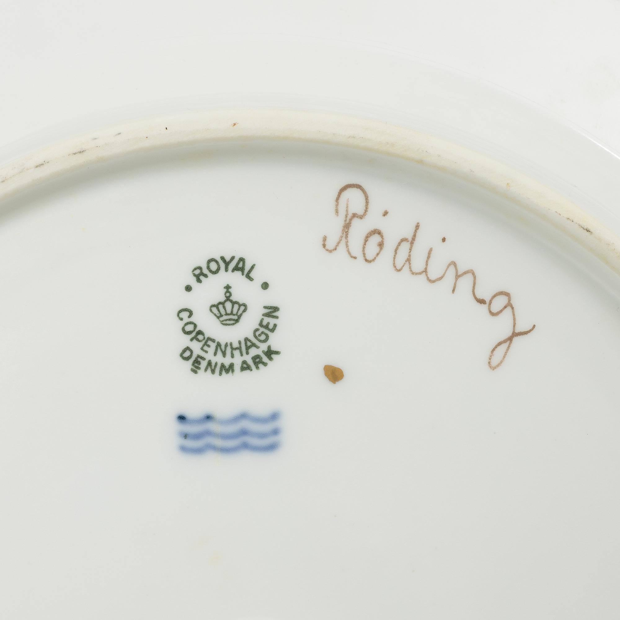 Royal Copenhagen, six hausmalerai 'Fauna Danica' plates, denmark, 1956.