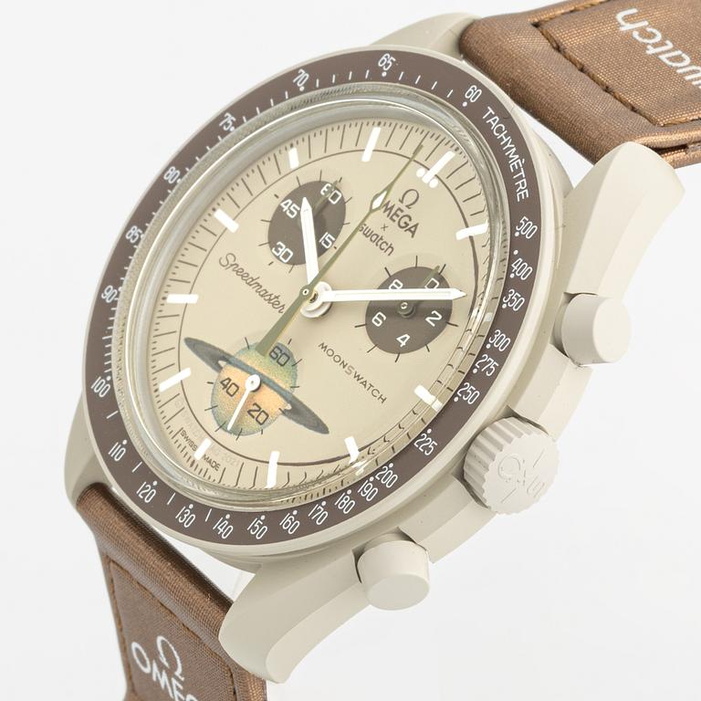 Swatch/Omega, MoonSwatch, Mission To Saturn, chronograph, wristwatch, 42 mm.