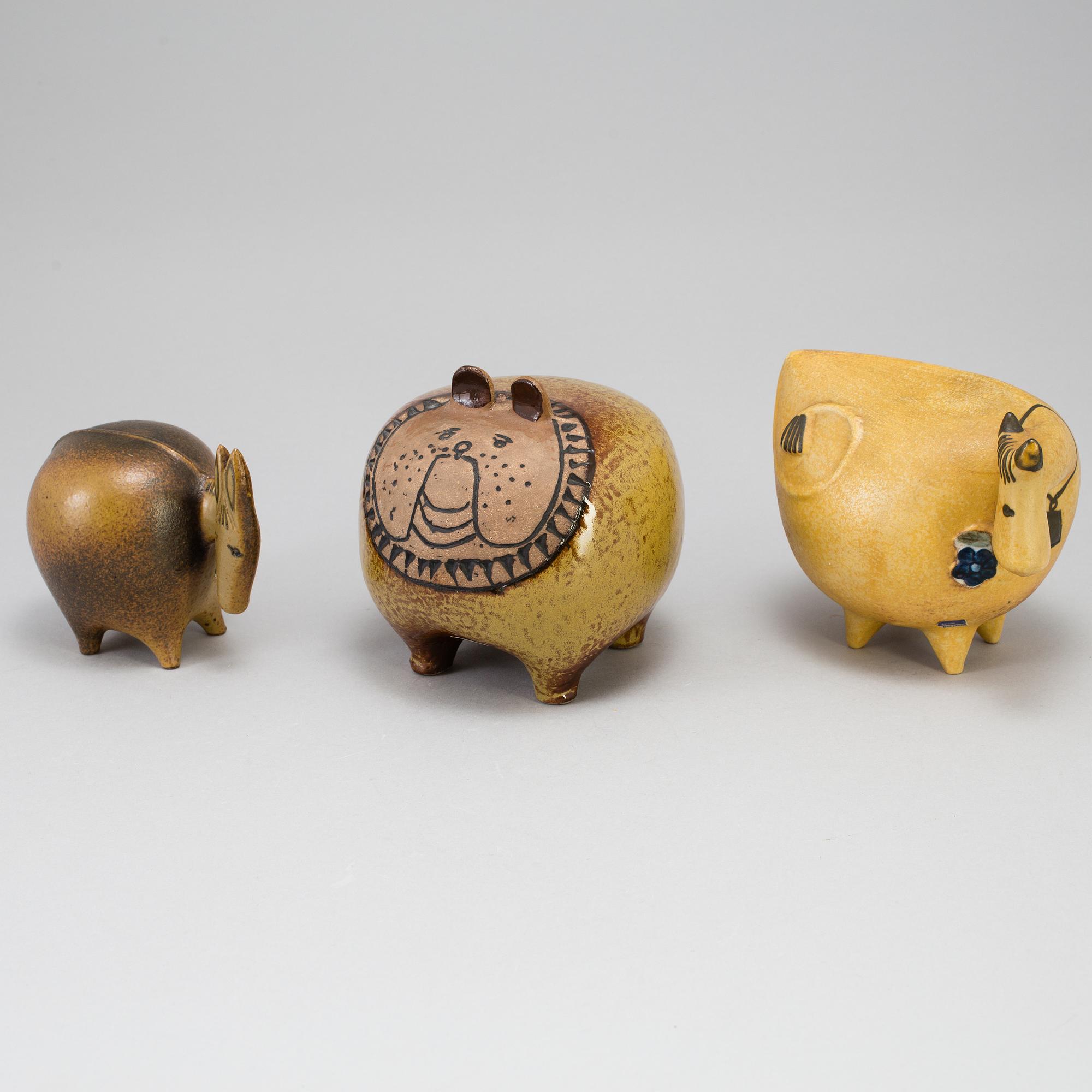 A set of three "Stora Zoo" stoneware figurines by Lisa Larson for Gustavsberg.