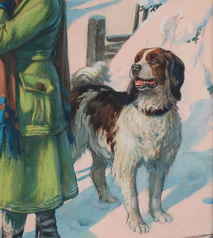 Jenny Nyström, Girl on skis with a dog.