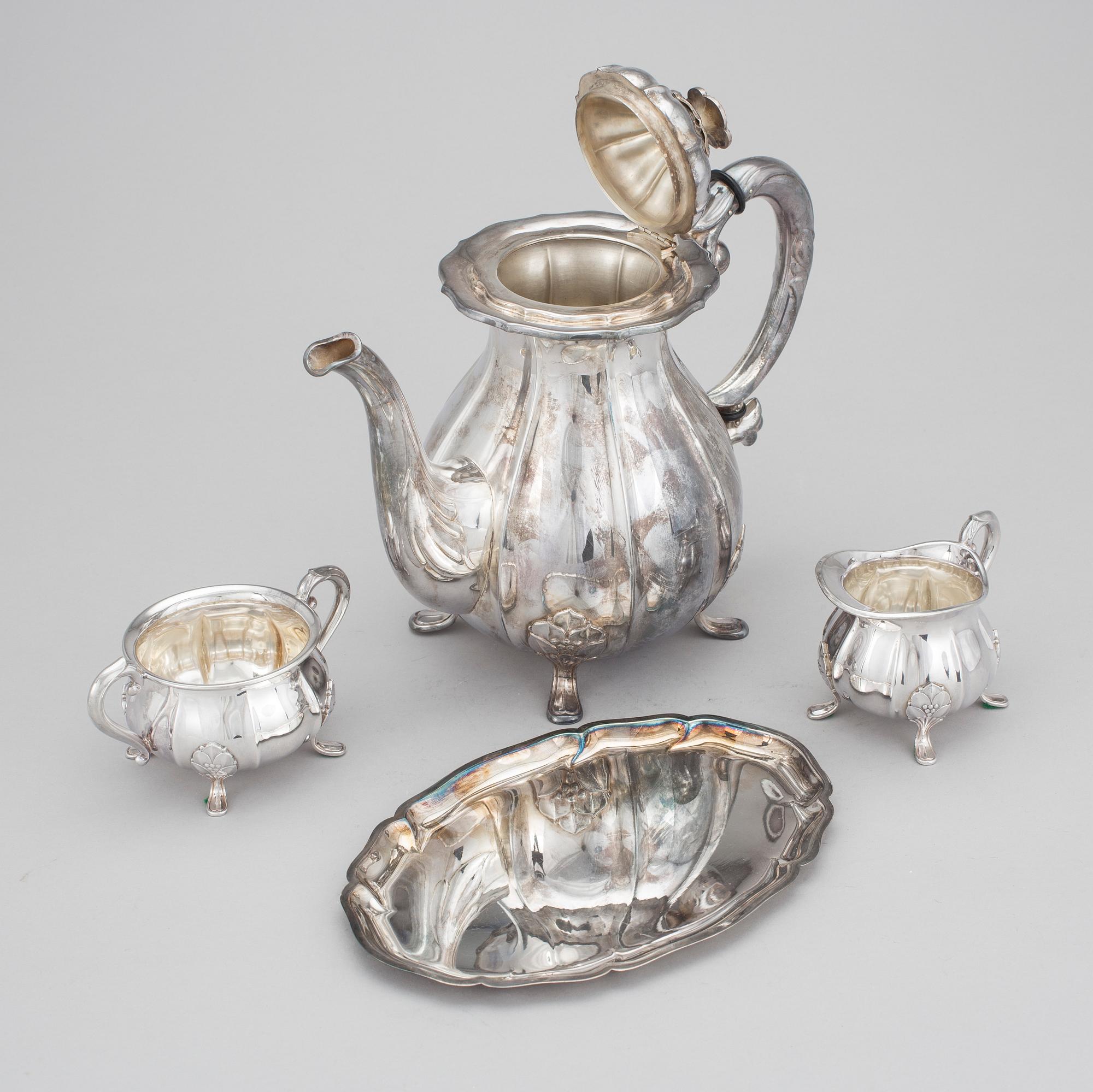 KAFFESERVIS, silver, 4 delar, varav 3 delar Danmark 1964. Vikt ca 1 118 gram.