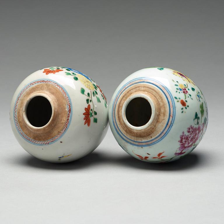 Two famille rose caddies, Qing dynasty, 18th century.