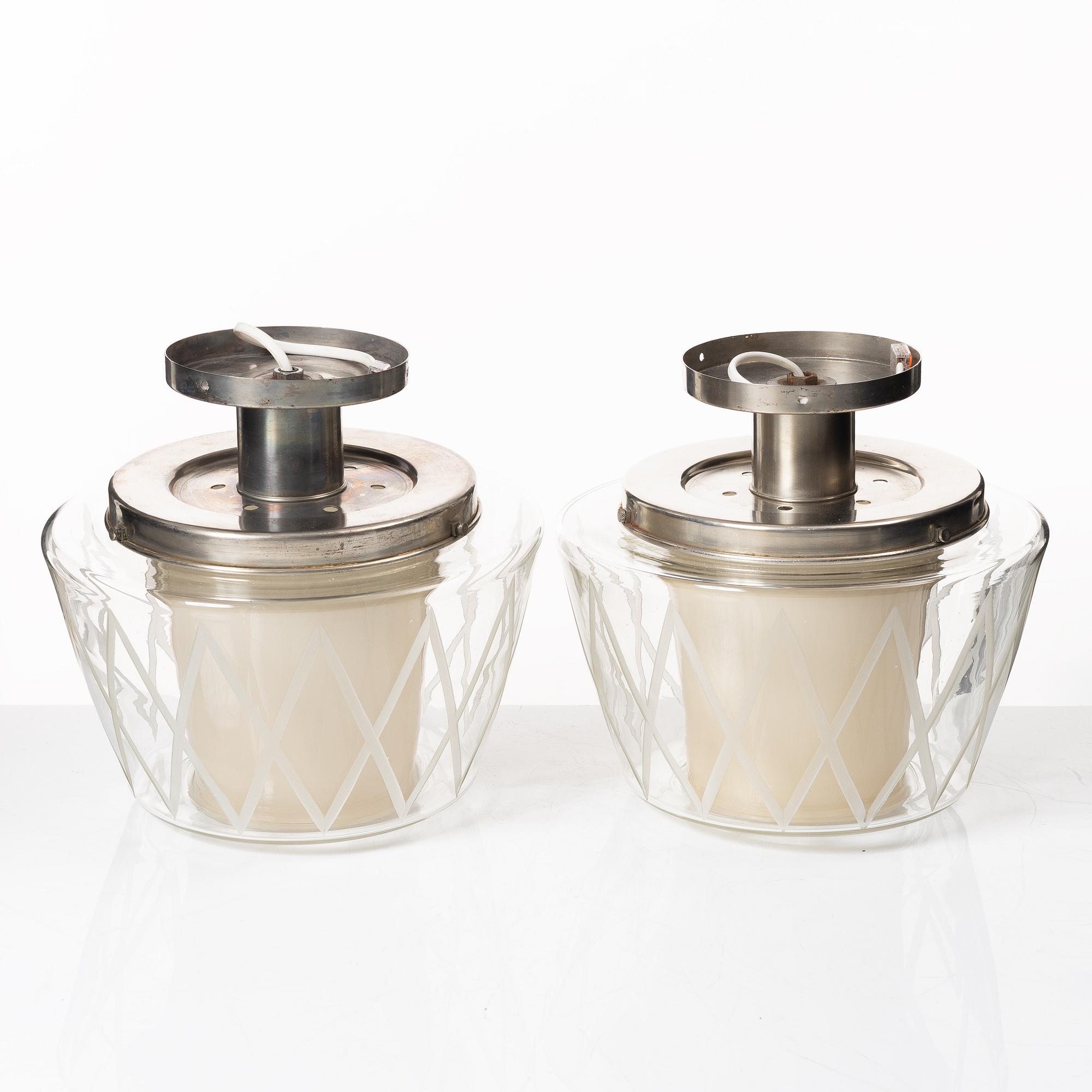 Harald Notini, taklampor, ett par, modell "11197", Arvid Böhlmarks Lampfabrik, Stockholm, 1940-tal.