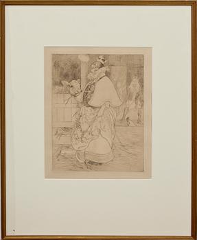 CARL LARSSON, etsning. 1900-talets början. Med Gustav VI Adolfs ägarmärkning.