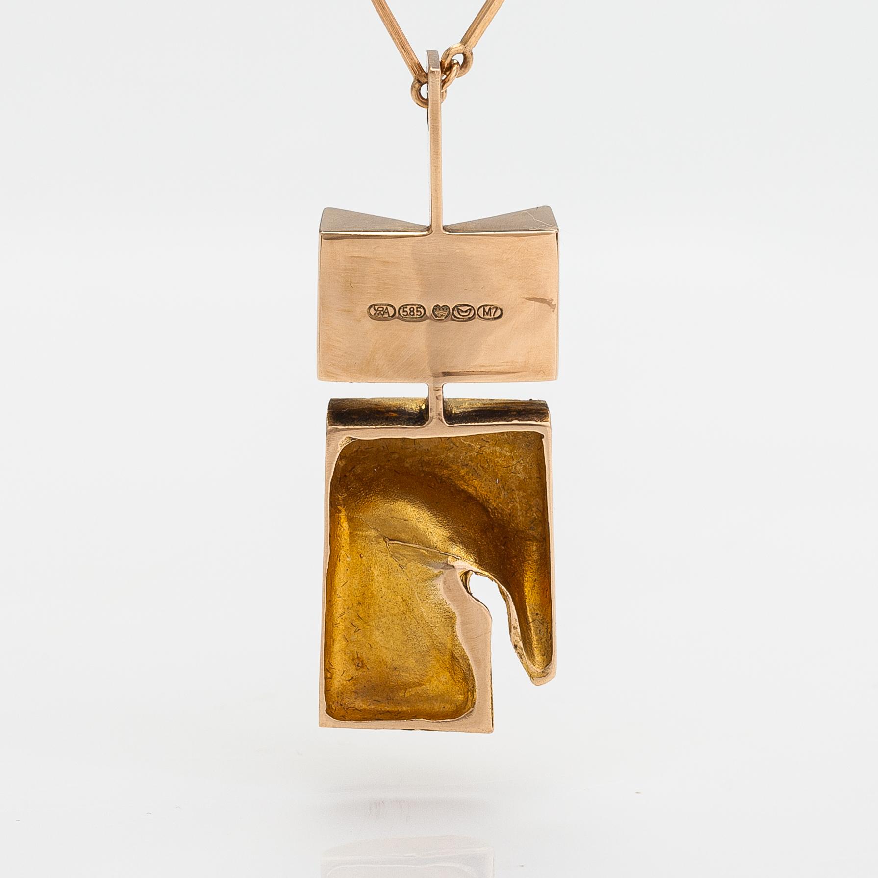 Björn Weckström, "Narcissos", a 14K gold pendant with a smoaky quartz and a rock crystal. Lapponia 1965.