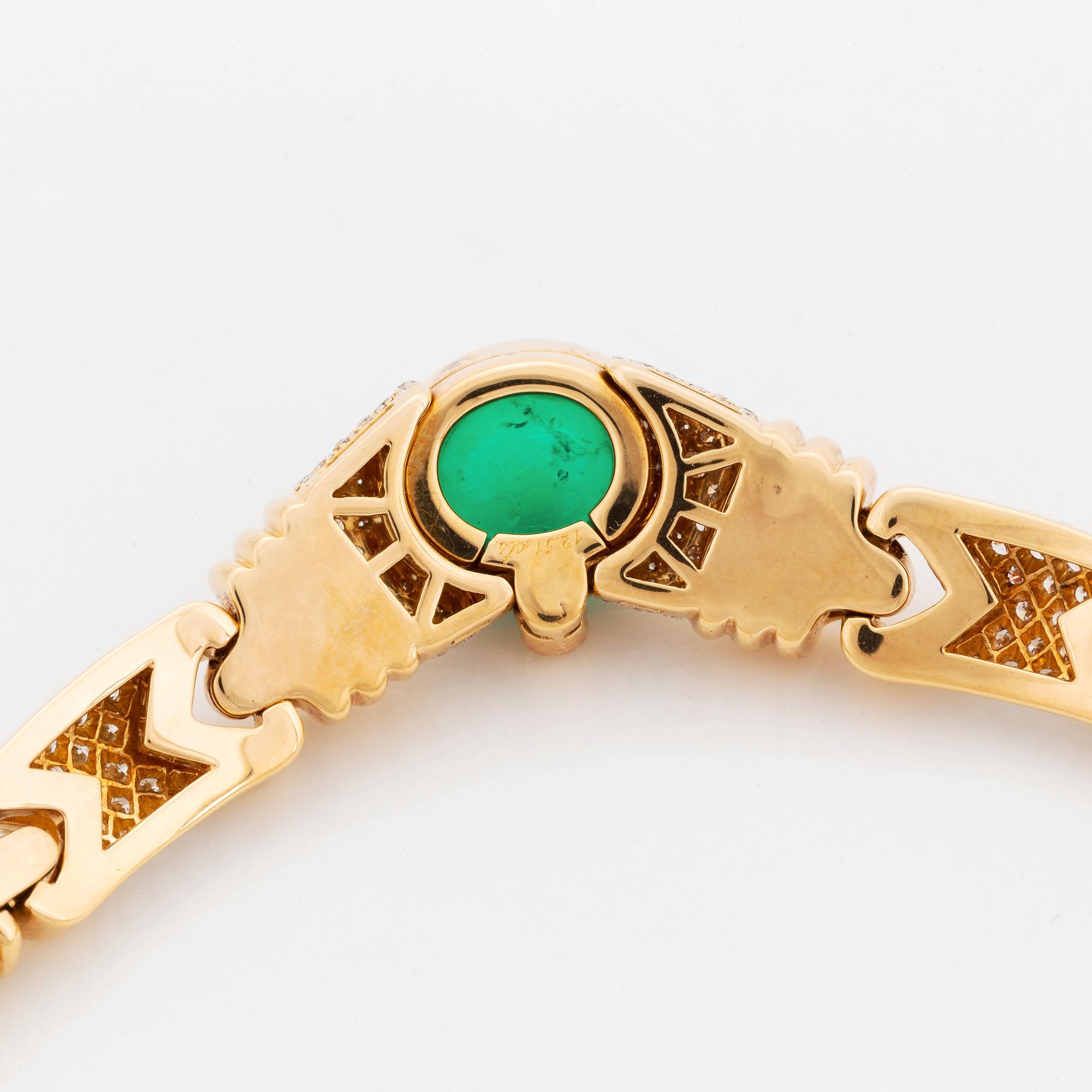 A Bulgari necklace set with a cabochon-cut emerald 12.51 cts according to engraving.