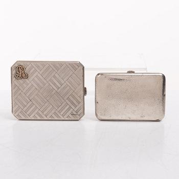 Seven silver boxes and cigarette cases, including with mark of Carl Fredrik Hultbom, Stockholm 1841.