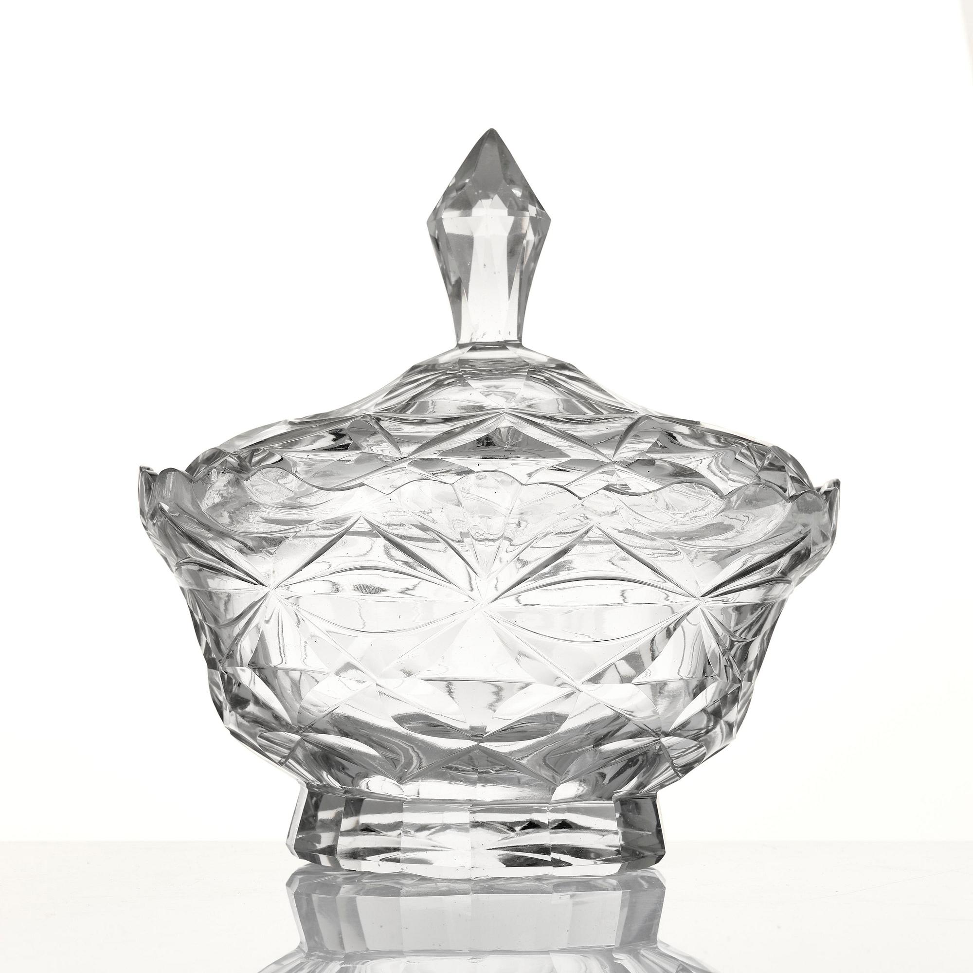 Skål med lock och fat, glas. Anglo-irisk, 1800.