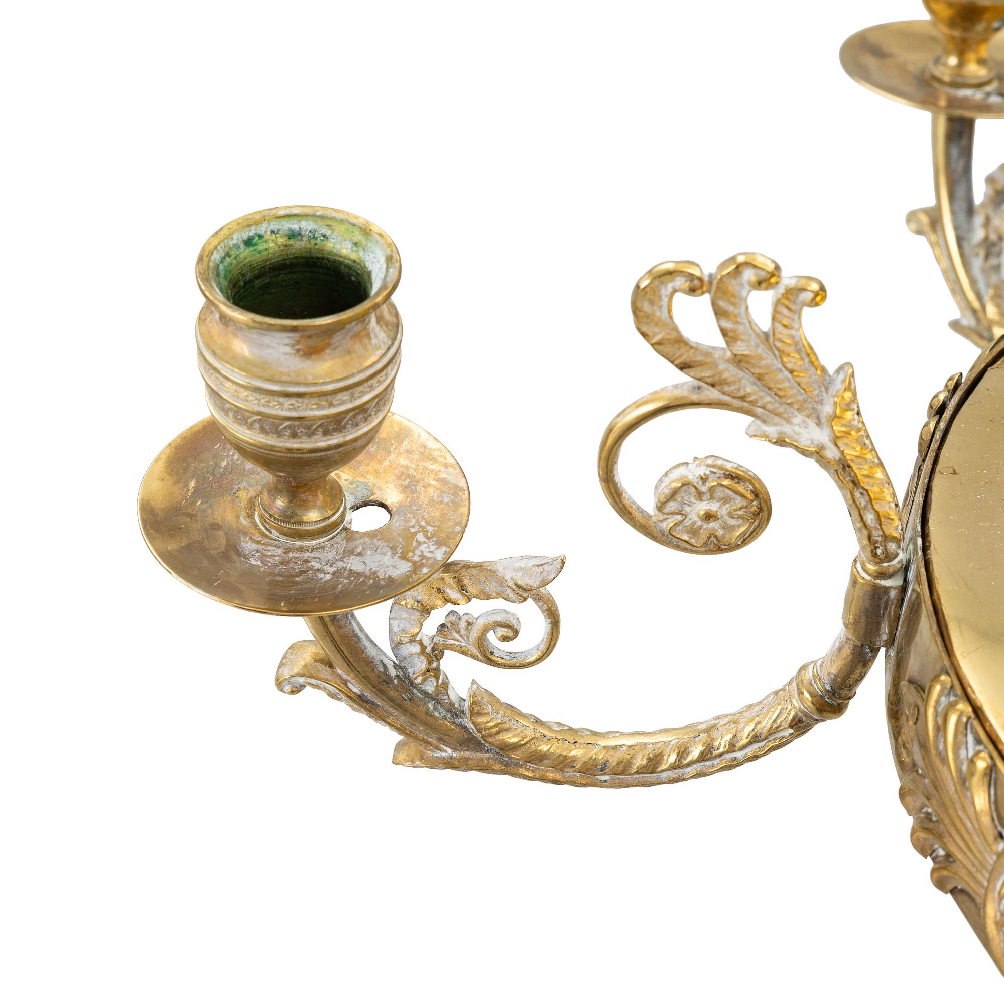A Swedish Empire gilt brass six-branch chandelier, early 19th century.