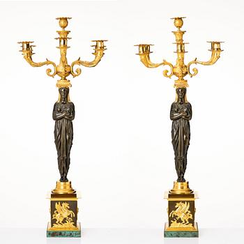 A pair of important six light Retour d`Egypt Empire candelabra.