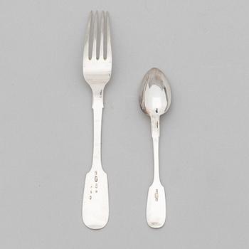 A set of silver forks and spoons, 6+6, Riga early 1900s and Saint Petersburg 1893.