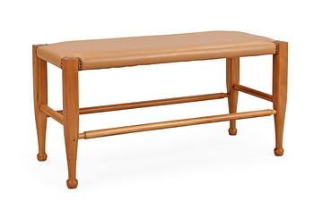 90. A Josef Frank mahogany and brown leather bench, Svenskt Tenn, model 2009.
