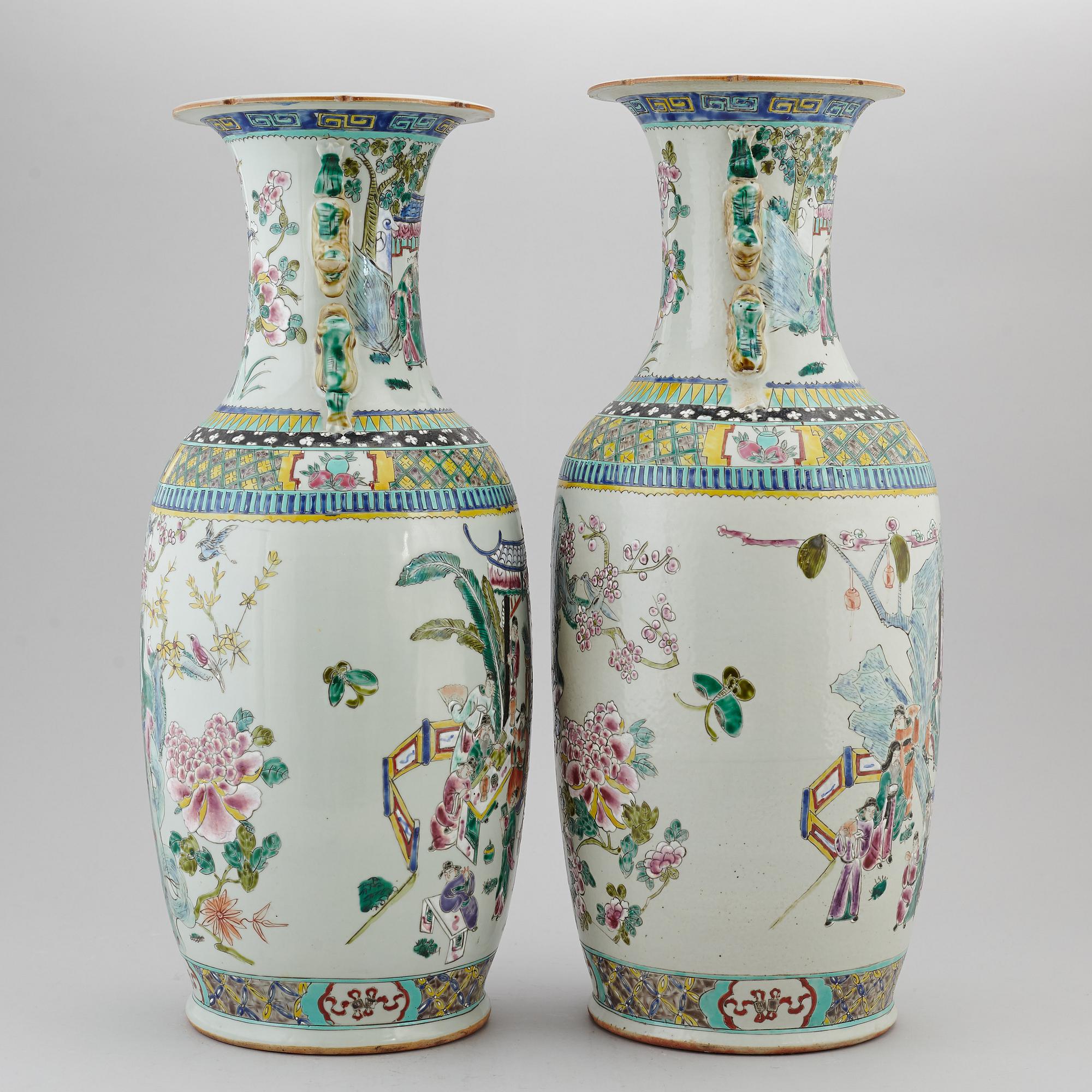 A pair of famille rose floor vases, 20th century.
