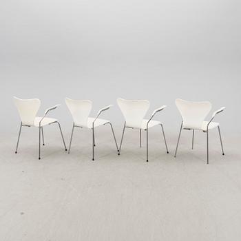 Arne Jacobsen, a set of four  "Sjuan" armchairs from Fritz Hansen Denmark.