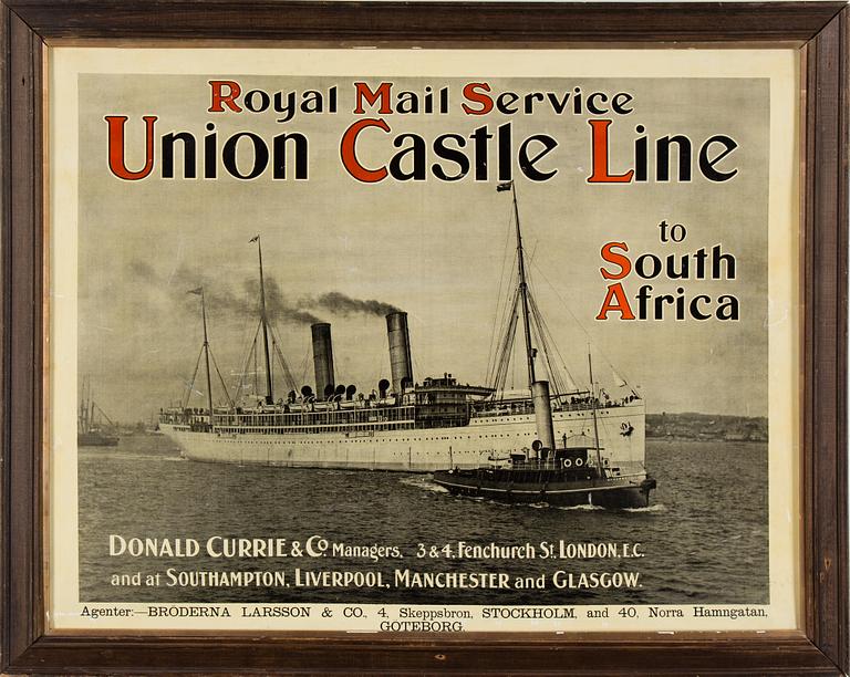 A POSTER, Royal Mail Service Union Castle Line to South Africa.