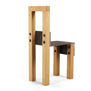 A Jonas Bohlin oak and iron chair 'Sto', executed in Stockholm in 1990,