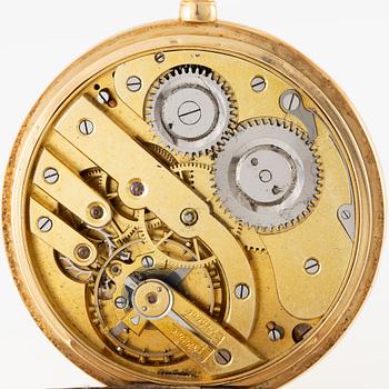 Pocket watch, hunter, 18K gold with chain, 51 mm.