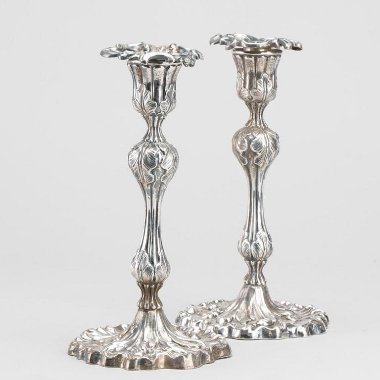 A pair of Gustav Möllenborg Feron candle holders, Stockholm, 1867. Filled foot.