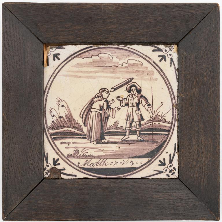 A group of four tiles, probably 18th Century, Holland.