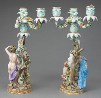 KANDELABRAR, två stycken, porslin, Meissen, sannolikt sent 1800-tal.
