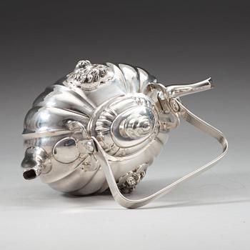 A Swedish 18th century silver tea-pot with two spouts, marks of Gustaf Stafhell d.ä., Stockholm 1740.