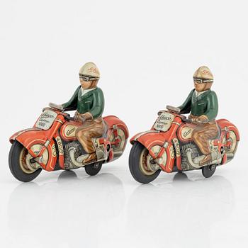 Schuco, four tin motorcycles, 'Curvo 1000' and 'Motodrill 1006', U.S. Zone Germany , mid 20th century.