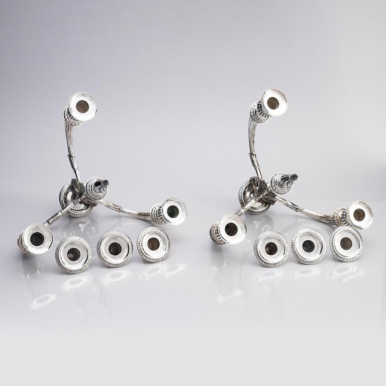 A pair of Danish 19th century silver candelabras, marks of Caspar Julius Wrom, Copenhagen 1834.