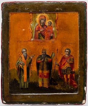 ICON, tempera on wood panel, OKLAD, silver-gilt and seed-pearl, master Vasily Kovalevsky, Moscow 1842.