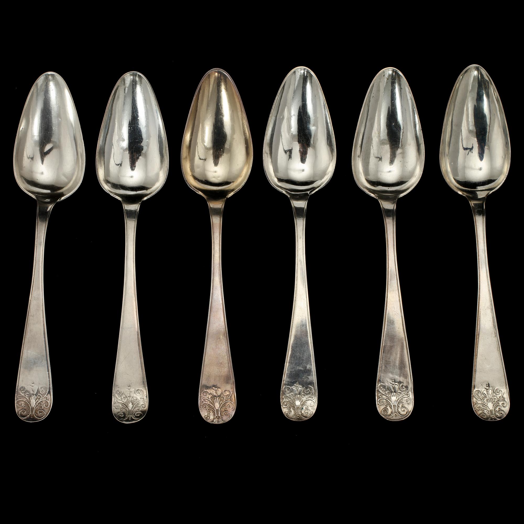 MATSKEDAR, 8 st, silver, 1800-tal, vikt 340 g.