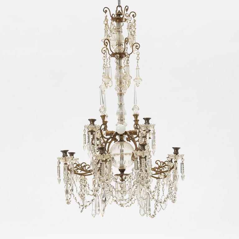 An 18-light chandelier, later part of the 19th Century.