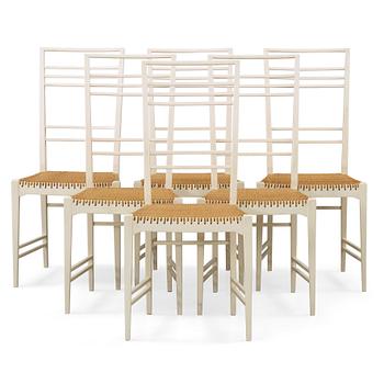 385. Erik Chambert, a set of six white lacquered Poem chairs, Chambert´s, Sweden 1950´s.