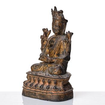 A cold gilt bronze figure of Bodhisattva, late Ming dynasty (1368-1644).