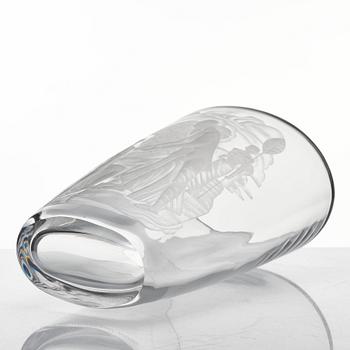 Simon Gate, an engraved glass vase, Orrefors, Sweden 1947, engraved by Arthur Diessner.