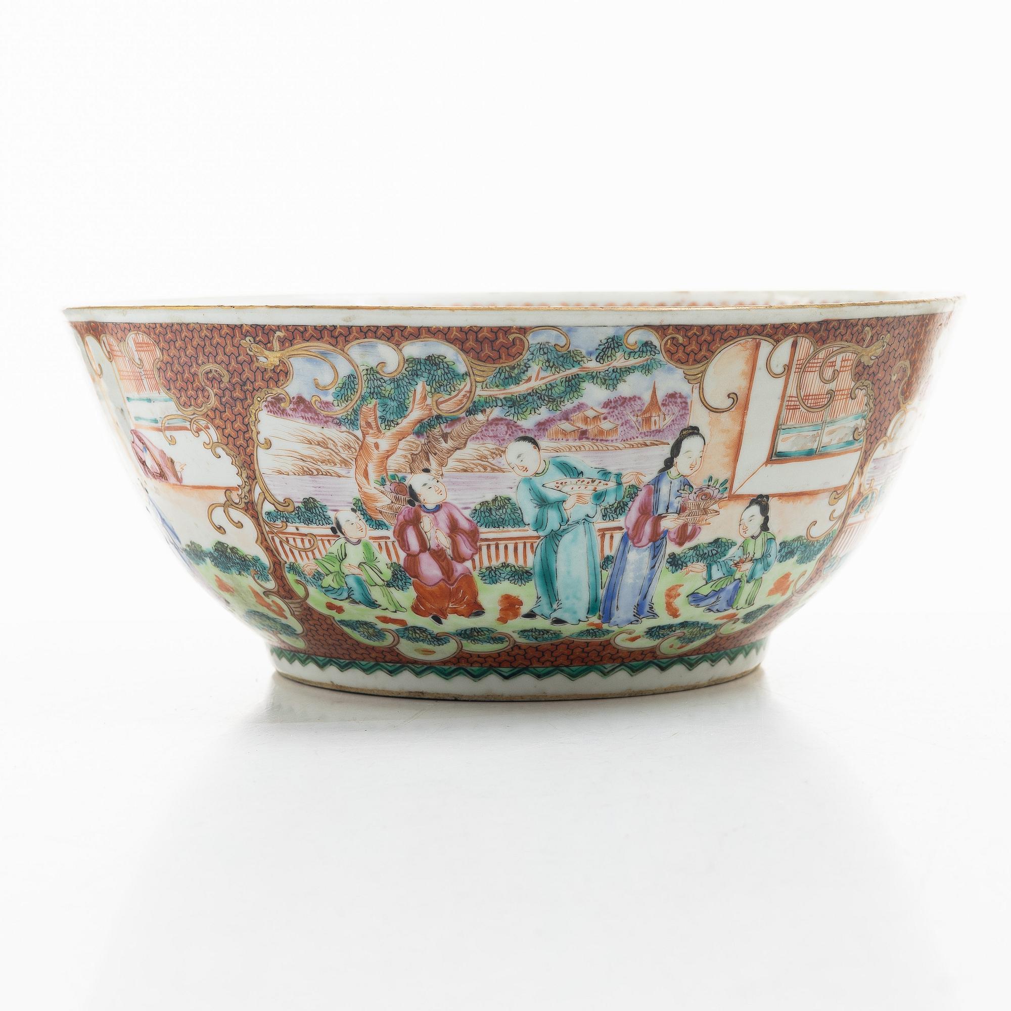 A famille rose punch bowl, Qing dynasty, 19th century.