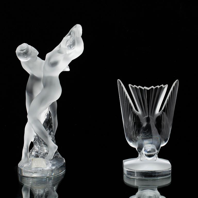 FIGURINER, 2 st, glas, signerad Lalique France.