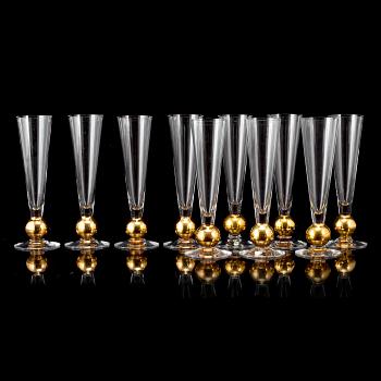 GUNNAR CYRÉN, a set of ten champagne glasses, " Nobel", Orrefors.