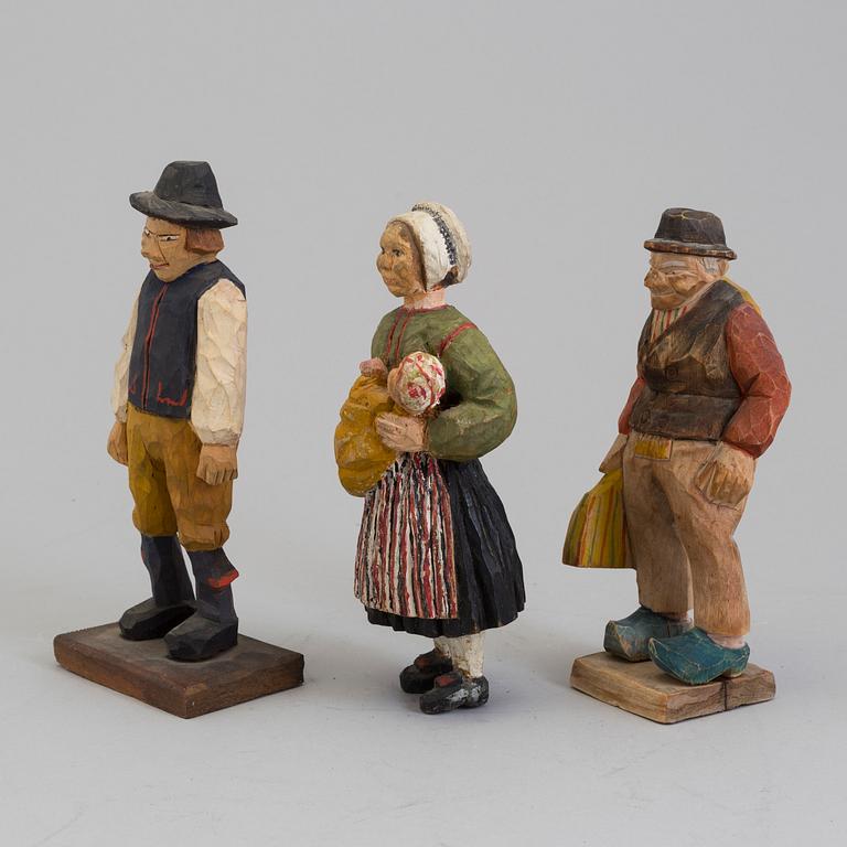 ANDERS BLANCK, and others. Three carves and painted wood figurines.