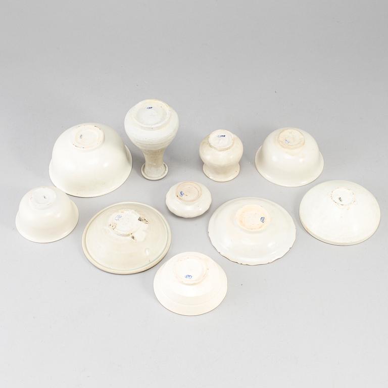 A group of 10 white glazed song style ceramics, South East Asia.