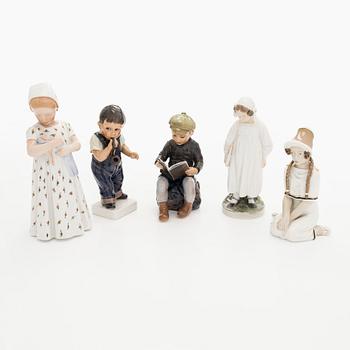 Figuriineja, Bing & Grøndahl, Dahl Jensen ja Royal Copenhagen, 5 kpl, posliinia.